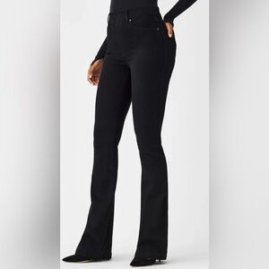Spanx Flare Black Jeans Pull On Shaping Slimming Stretchy Large Petite NWT
